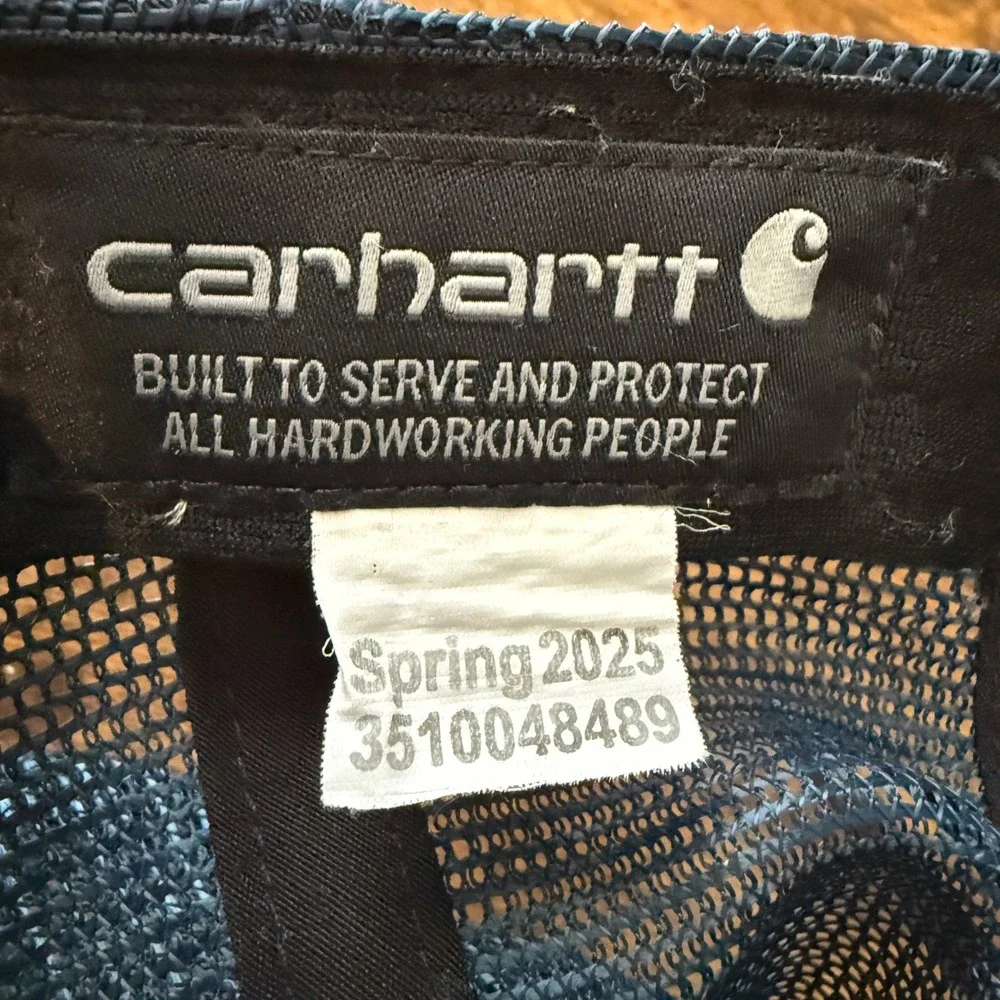 Carhartt Generations Trucker Hat Mens Tan Navy Blue Mesh Snapback Cap Retro Look
